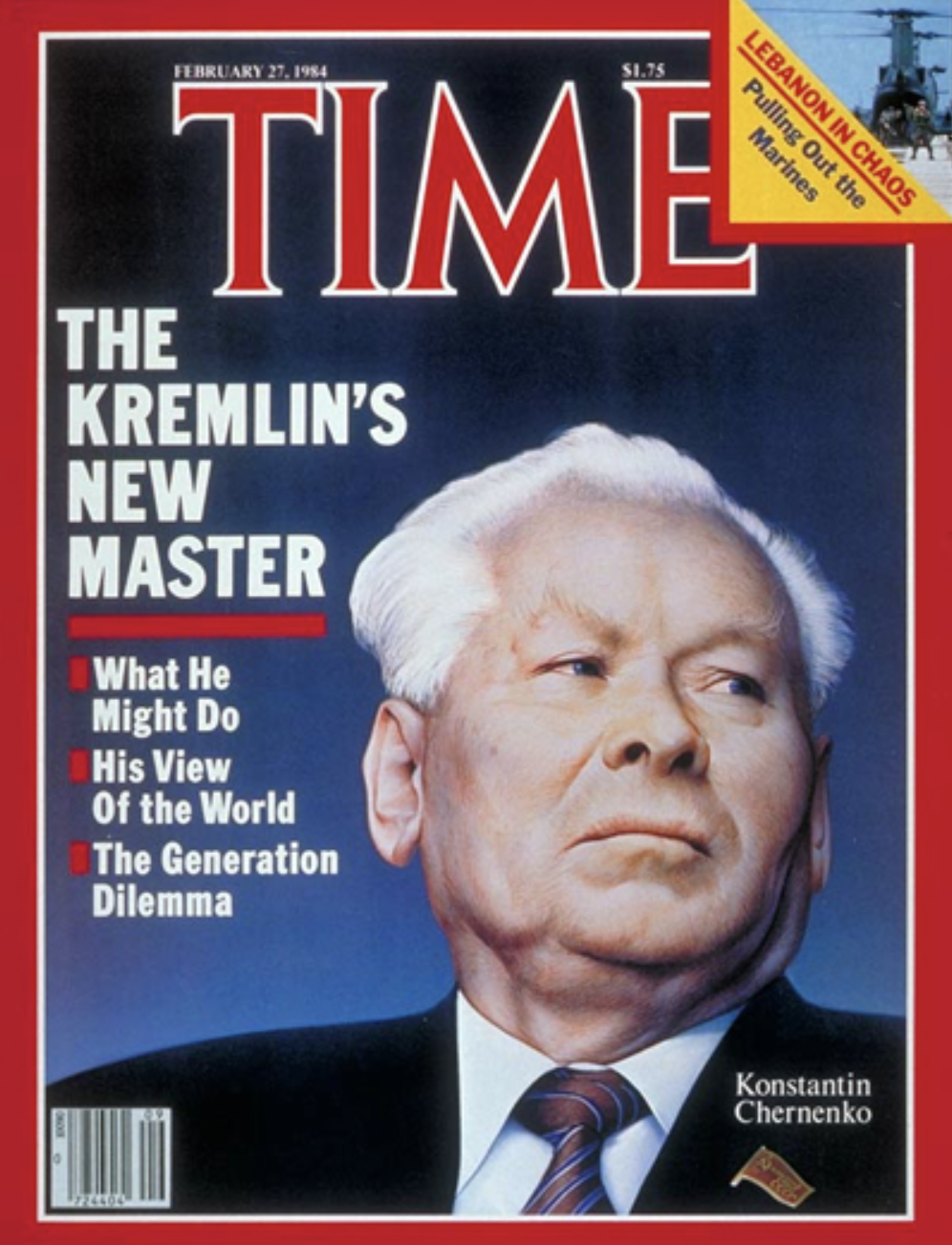 Soviet Union leader Konstantin Chernenko as pictured on the cover of Time Magazine shortly after taking power in February 1984. 